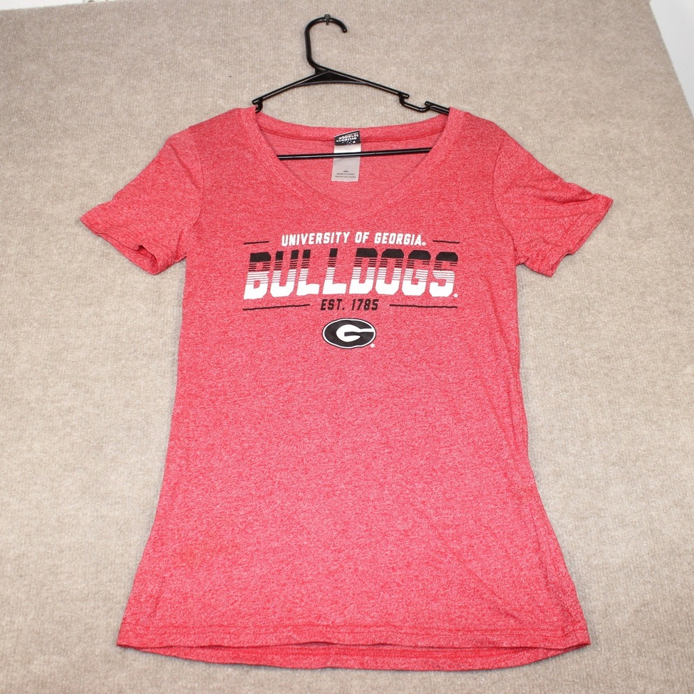 University of Georgia Bulldogs Red Heather V-Neck Graphic Tee Shirt Womens M